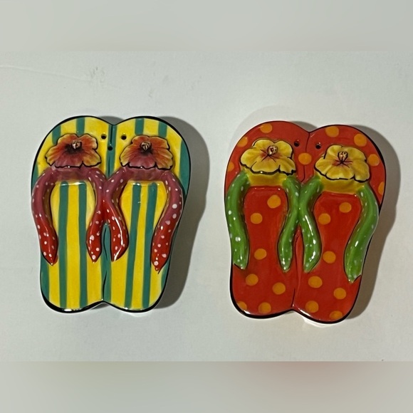 Clay Art Other - Clay Art Flip Flop Salt Pepper Shakers Floral Bright Summertime